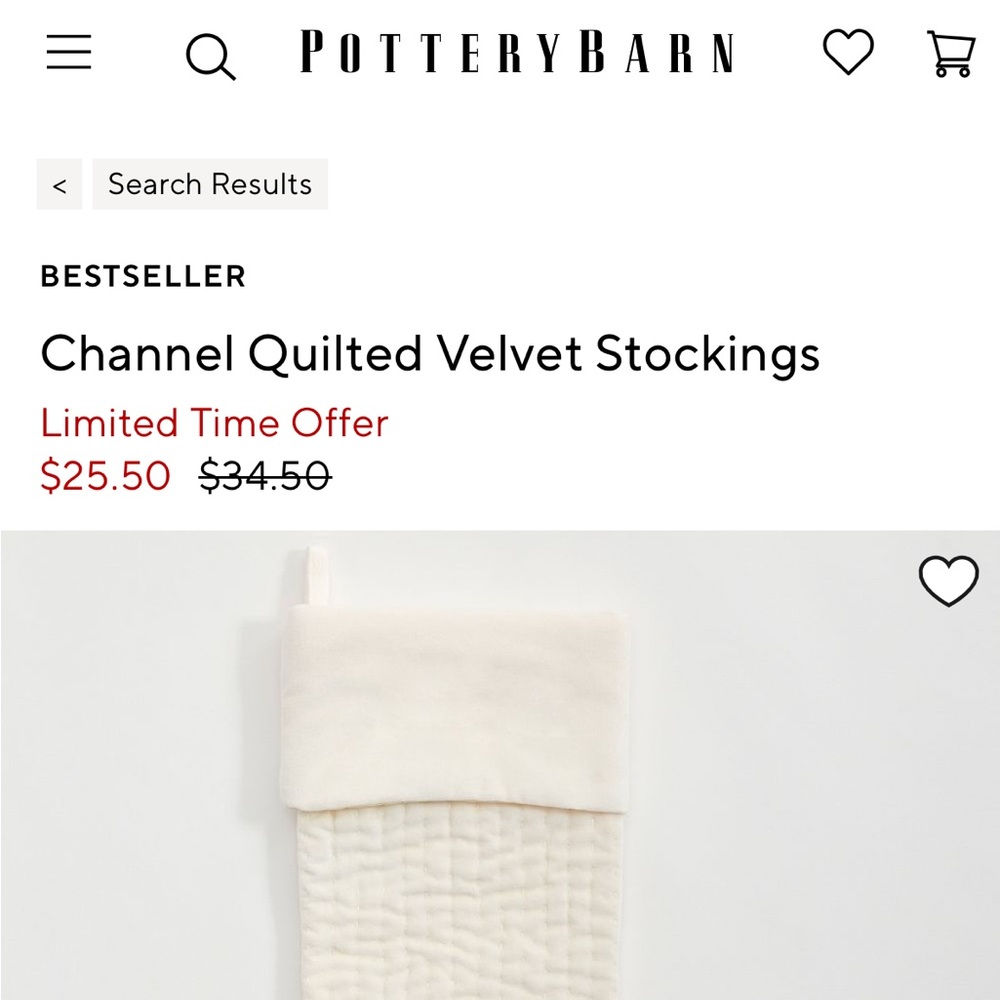 (2) Pottery Barn 20” (large) Channel Quilted stockings.